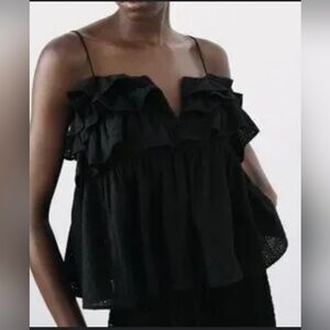 Zara NWT Black Ruffle Tank Top Womens Size Large